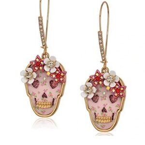 NWT$45 BETSEY JOHNSON Pink Sugar Skull Flower Earrings Halloween Day of the Dead